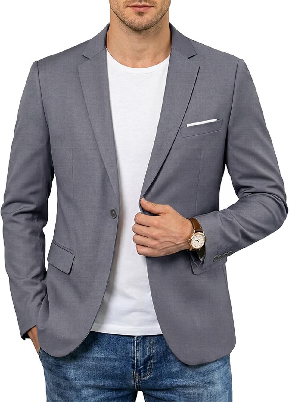Men's One Button Slim Fit Blazer, Casual Lightweight Suit Daily Jacket Coat